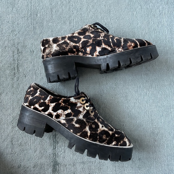 Sandro leopard print chunky platform loafers size 38 - Picture 2 of 5